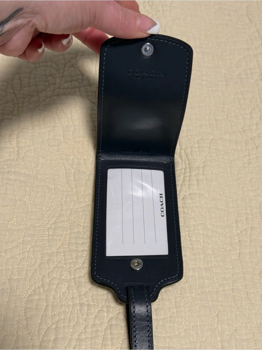 Coach Unisex Black and Blue Camouflage Leather Luggage Tag! NWT